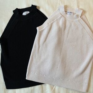 Set of 2 Old Navy Shaker-Stitch Halter Sweater Tanks Black & White Size Med